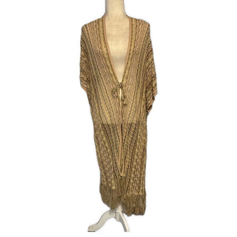 haute hippie beige white Rayon knit Midi cardigan Cover Up One Size